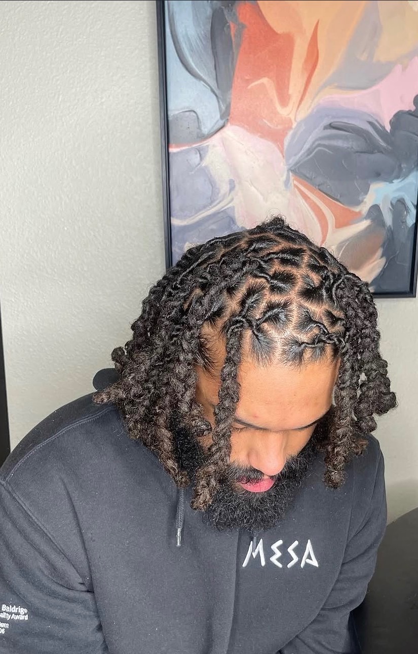 Intricate braided style with square grid sectioning